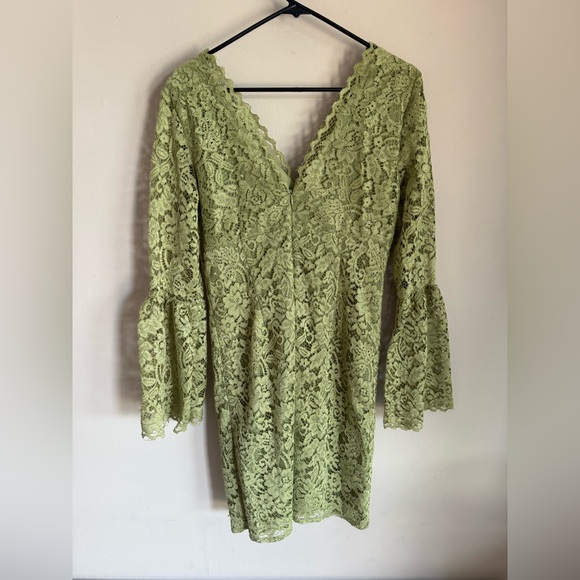Betsey Johnson Olive Lace Long Sleeve Dress bell sleeves - Picture 2 of 3